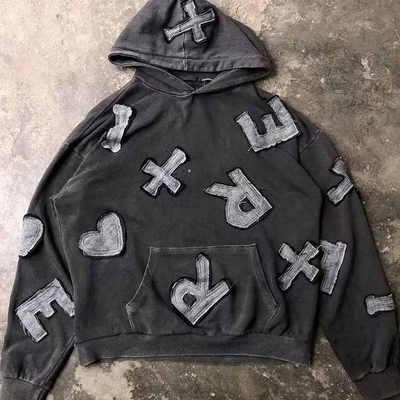 Beli Deteksi jarum Ya Custom Streetwear Applique Distressed Embroidery Hoodie untuk Pria online manufacture