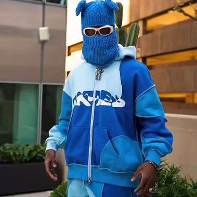 Beli Blok Warna Kontras Reverse Stitch Pullover Sweatpants dan Hoodie Set Berkelanjutan online manufacture