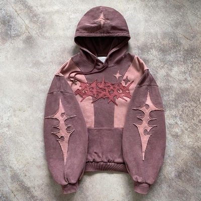 Beli Pria / Wanita / Unisex Custom Vintage Asam Cuci Dua Warna Blok jahitan Oversized Hoodie kotak online manufacture