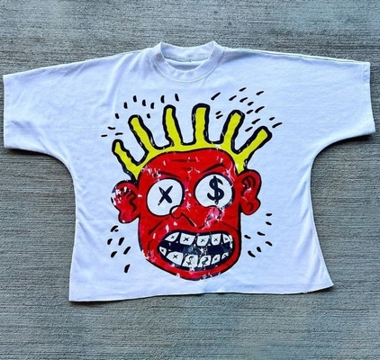 Beli T-Shirt berukuran besar khusus dengan serpihan mentah dan 100% kain kapas online manufacture