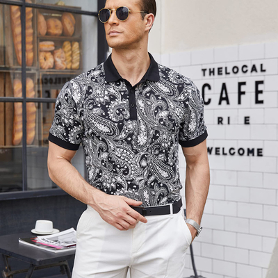 Beli Kain rajutan Pria Slim Fit Paisley Polo T-Shirt Cetakan Bunga Kaos MACTING online manufacture