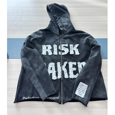Beli Custom Men's Heavy Weight 400 gsm Vintage Acid Wash Zip Up Hoodie dengan Patch bordir online manufacture