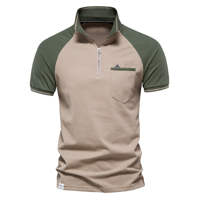 Beli Spring Summer Pria Custom Polo Shirt dengan Dua Warna Splicing dan Zipper Front Desain online manufacture