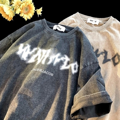 Beli Label yang disesuaikan T-Shirt pria kapas berat Cetakan grafis Cuci asam T-Shirt vintage online manufacture