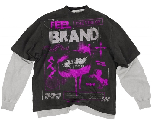 Beli O-Neck Collar T-shirt lengan panjang berlapis ganda untuk Unisex online manufacture