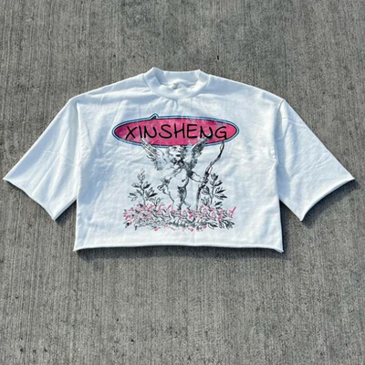 Beli Men's Colorful Streetwear DTG Printing Crew Neck Short Sleeve Box Fit T-Shirt Dipotong online manufacture