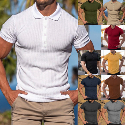 Beli Kaos Polo Musim Panas Pria dengan Kain Stretch dan Desain Bar Vertikal online manufacture