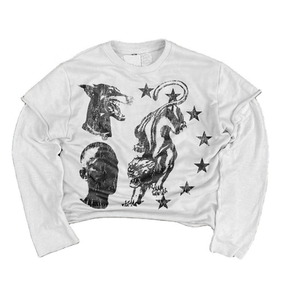 Beli Custom Screen Printing French Terry Double Layer Long Sleeve T-Shirt untuk Pria Berwarna-warni online manufacture