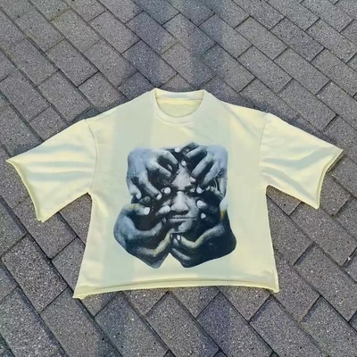 Beli Custom Logo T-Shirt Pencetakan Screen Terry Prancis Berat Berat Oversized Dipotong untuk Pria online manufacture
