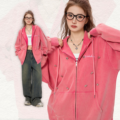 Beli Custom Y2k Girls Rhinestone Bling Star Zip Up Hoodies dalam S-6XL atau Custom Size online manufacture