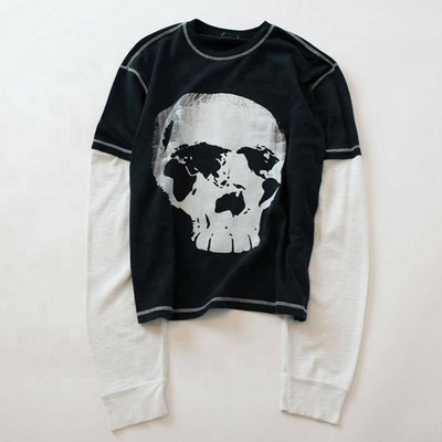 Beli Hip Hop Style Custom double layer lengan panjang kaos double shaded kaos dengan Printed Skull Graphic online manufacture