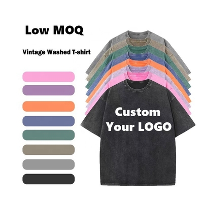 Beli Solid atau Custom Pattern Type T-shirt Pria Acid Wash Dukungan Vintage Logo yang Disesuaikan online manufacture