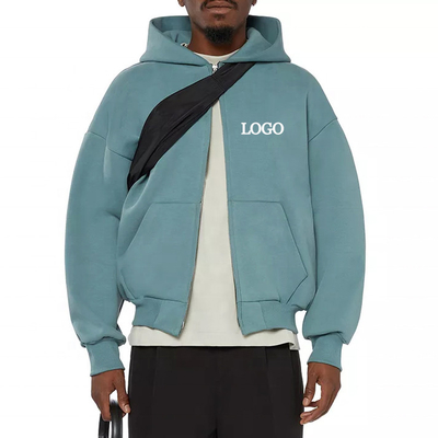Beli Hoodie Double Zipper Pria dalam Gaya Vintage Cuci dengan Drop Shoulder dan Desain yang Dipotong online manufacture