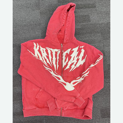 Beli Custom Hoodies Liner atau Custom 100% Cotton Puff Printing Streetwear Acid Washed Heavyweight Zip Up Hoodies online manufacture