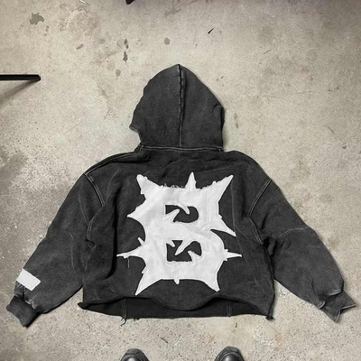 Beli 100% kapas Custom bordir Matahari memudar Cut Edge Asam Cuci Cut Hoodies untuk Pria online manufacture