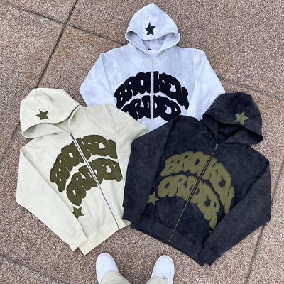 Beli High Weight Cotton Custom Bordir Hoodies dalam Vintage Distressed Style untuk Pria online manufacture