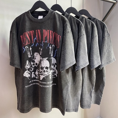 Beli High Street Acid Wash T-Shirt Unisex Ukuran Besar T-Shirt Hitam dengan Logo Khusus 1000 Jumlah online manufacture