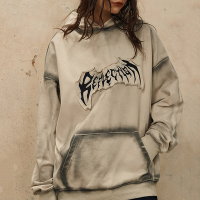 Beli 500gm Dipaku Oversized Patch bordir Logo Pria Vintage pullover berkerudung sweatshirt pria online manufacture