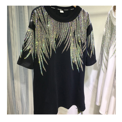 Beli T-Shirt Rhinestone Pribadi Wanita Grafis 300gm Kapas lengan pendek online manufacture