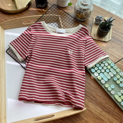 Beli T-shirt pendek bertekstur elastis untuk gadis-gadis seksi dalam mode Y2k online manufacture