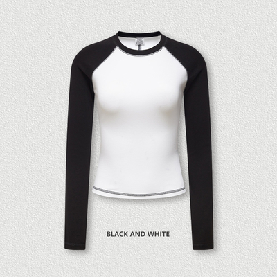 Beli 5xl 4xl 3xl 100 katun lengan panjang kaos O-Neck Collar Wanita Y2k Vintage Kontras Raglan Putih online manufacture