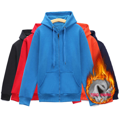 Beli Full zip hooded sweatshirt Unisex 700G Panas Musim Dingin Hoodies Desain Warna Solid online manufacture