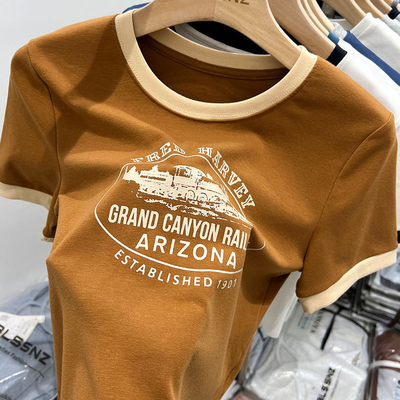 Beli T-shirt lengan pendek warna Vintage kontras cetak S-2XL atau ukuran kustomisasi online manufacture