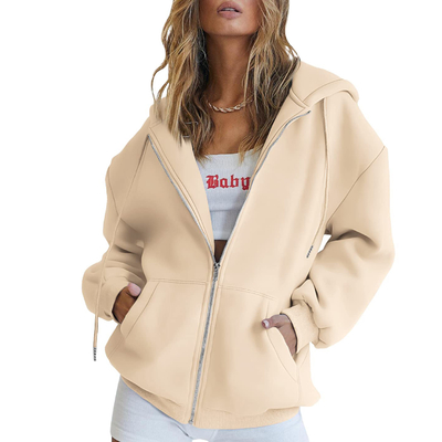 Beli Jatuh Harus Memiliki Custom Wanita oversized Zip Up Hoodie Sweatshirts Drawstring Zip Up online manufacture