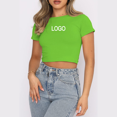 Beli Y2K T-shirt lengan pendek lengan pendek leher polyester dasar untuk wanita online manufacture