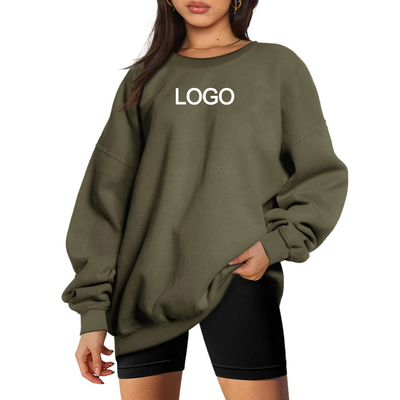 Beli Gaya Casual Solid Wanita Oversized ringan katun polyester sweatshirt kru leher online manufacture
