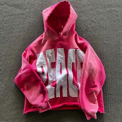 Beli Pria cuci asam oversized hoodie sweatshirt bordir patch kerja tertekan Hooded sweater hoodie untuk pria online manufacture
