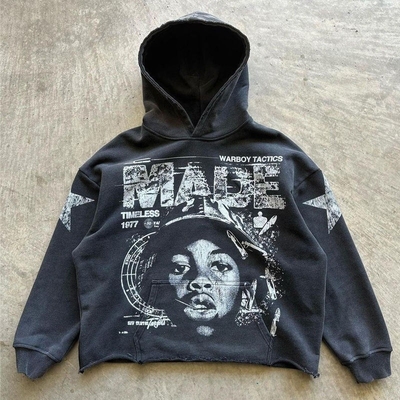 Beli langsung ke pakaian cetak Hoodies Cut Hoodie Pria Perancis Terry Flocking bordir Acid Wash online manufacture