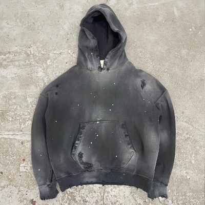Beli Pria Custom Sun Fading Hoodie Hitam dengan Vintage Distressed Acid Wash dalam 100% Baju online manufacture