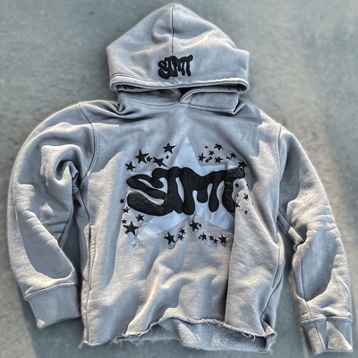 Beli jaket cetak puff Fleece Katun Cut Edge Raw Hem Puff Printing Hoodie Pria online manufacture