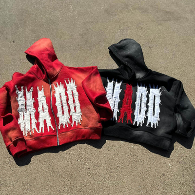 Beli Blank Custom Couple Bordir Hoodie Matahari memudar Patchwork Gangguan Streetwear Hoodie online manufacture