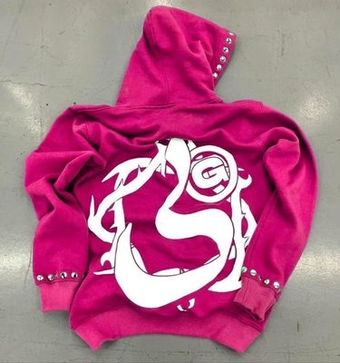 Beli pria rhinestone zip up hoodie Vintage Acid Wash Streetwear Hoodie Sweatshirt online manufacture