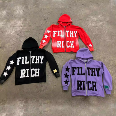 Beli bordir pasangan hoodies Musim gugur Streetwear 400gsm Baja Patch Asam Cuci Matahari Lenyap Zip Up Hoodie potong online manufacture