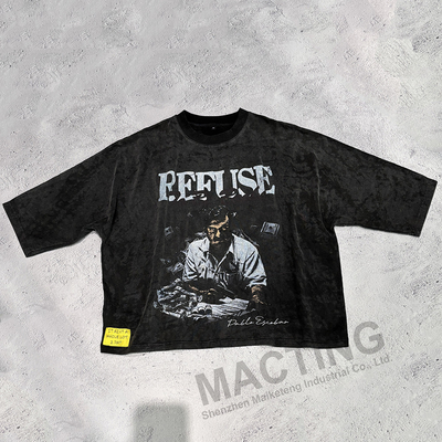 Beli Vintage Acid Wash T-Shirt Cetak Kotak Potong untuk Pria Custom Streetwear dalam Warna Hitam online manufacture