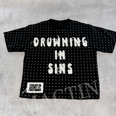Beli Custom Streetwear Rhinestone T-Shirt yang dipotong Sulaman yang terikat untuk pria online manufacture