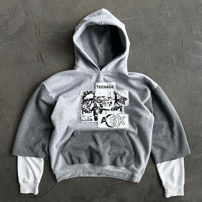 Beli Pria Grey Sweater Hoodie dengan Custom Patchwork bordir dan Double Lapisan Waffle lengan online manufacture