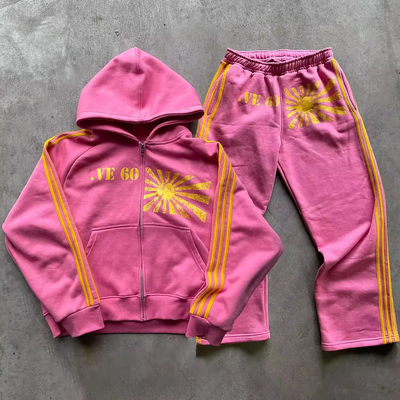 Beli Percetakan layar khusus logo garis-garis pakaian olahraga vintage asam dicuci Zip Up Hoodie Dan Jogger Sweat Pant online manufacture