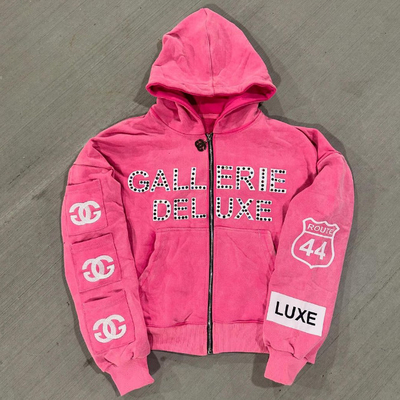 Beli 2025 Streetwear Vintage Stone Cuci Ukuran Besar Kotak Potong bordir Zip Up Ditutup Rhinestone Hoodie dengan kantong online manufacture