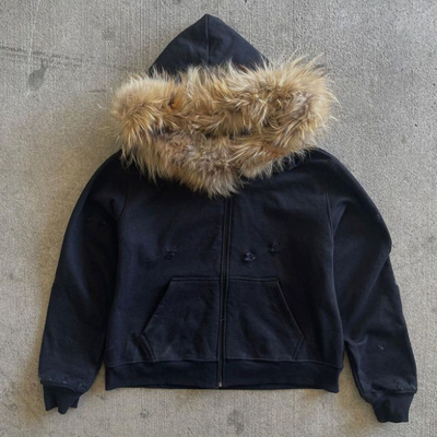 Beli Custom Musim Dingin Perancis Terry Hoodie Dengan Bulu Hood Vintage Organic Cotton Pria Zip Up Hoodie Bulu Palsu online manufacture