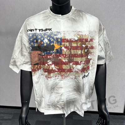 Beli Custom Streetwear Warna Block Panel dijahit kotak bermasalah T-Shirt Pria Matahari memudar T-shirt Patchwork online manufacture