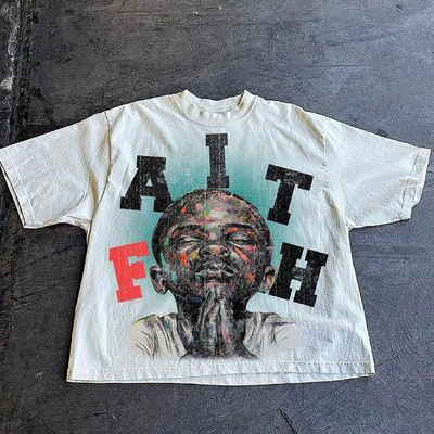 Beli T-Shirt Pria Berpotongan Kothak Berat 100% Katun O Leher Grafis Cetak Logo Pola Custom online manufacture