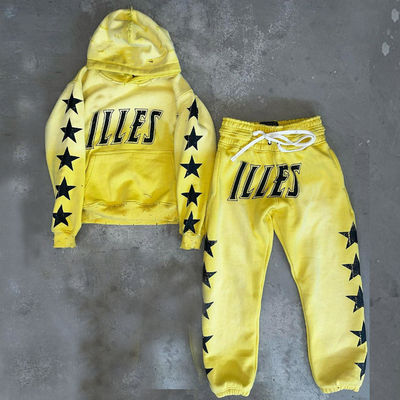 Beli Custom Men Two-Piece Set Heavyweight Pullover Diterbitkan Miskin Vintage Acid Wash Tracksuit online manufacture