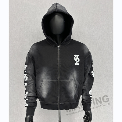 Beli Custom Logo Oversized Boxy Fit Dipotong Zip Up Hoodies Heavyweight Vintage Cuci Kesulitan bordir Hoodie online manufacture