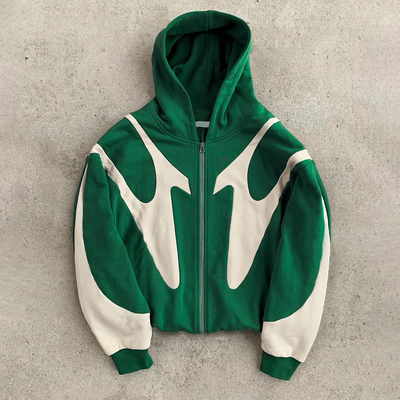 Beli Custom 100% Katun Perancis Terry Berat 500gm Oversized Zip Up Vintage Hoodie Pria patchwork Hoodies online manufacture