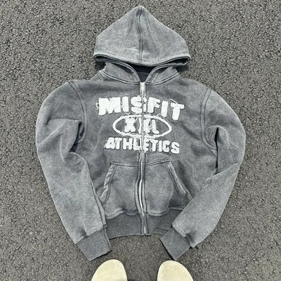 Beli Custom Vintage Batu Cuci Applique Patchwork bordir Hoodies Heavy Cotton Grey dipotong Zip Up Hoodie bermasalah online manufacture