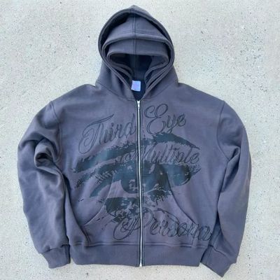 Beli Custom Screen Print Logo 100% Katun Perancis Terry Hoodie Oversized Kotak Potong Zip Up Triple Hood Hoodies untuk Pria online manufacture